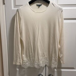 Polo by Ralph Lauren Cream Long Sleeve Top with Lace Hem